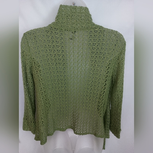 2/$30 Green Gold Metallic Open-Front Knit Sweater (#403) - Picture 6 of 7